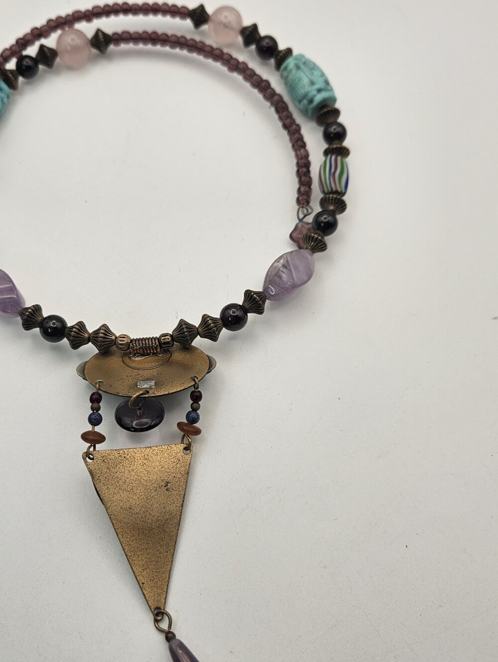 Vintage Artisan Necklace Choker Egyptian Revival Amethyst Cabochon - Picture 9 of 10